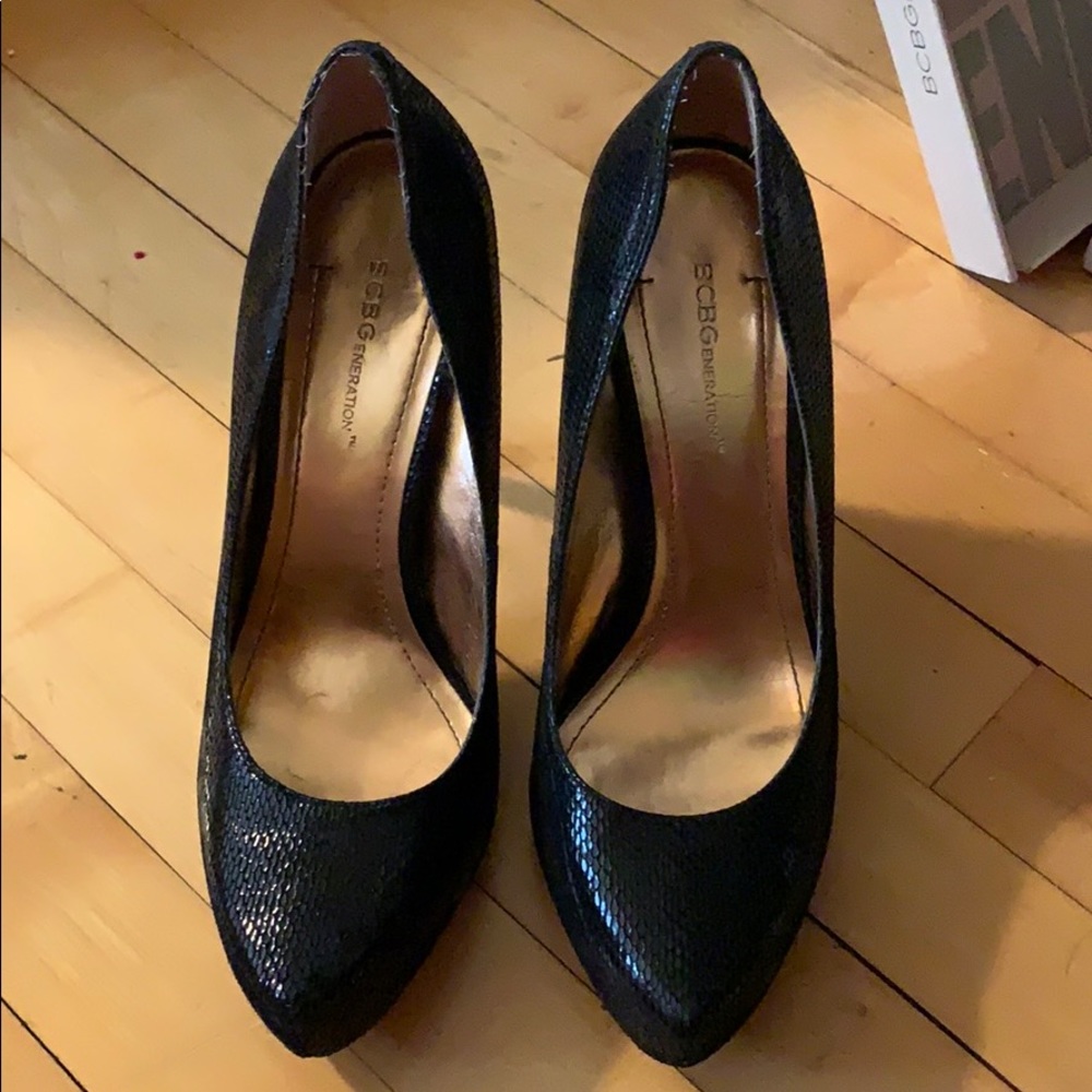 BCBG Black Heels , Snake Skin